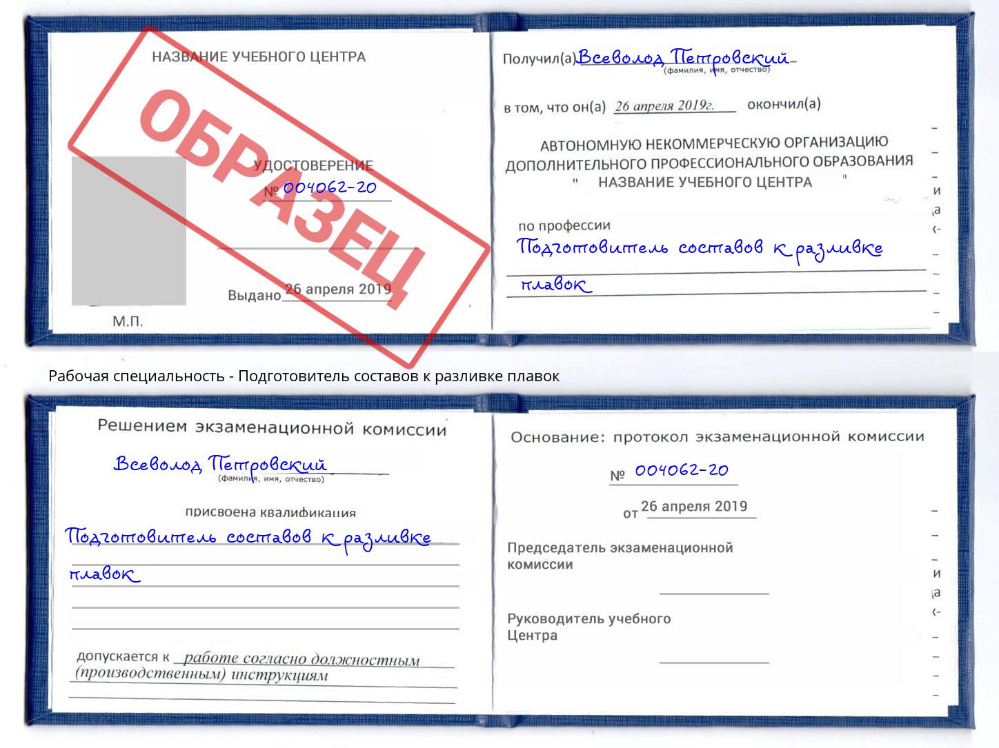 Подготовитель составов к разливке плавок Реж
