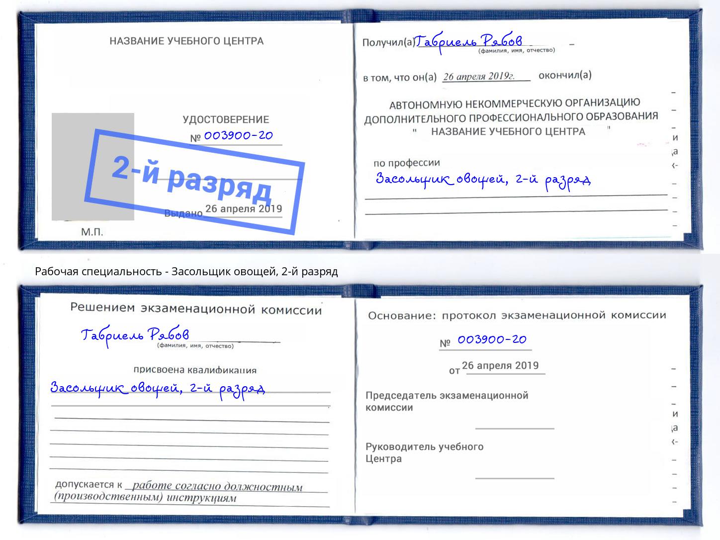 корочка 2-й разряд Засольщик овощей Реж