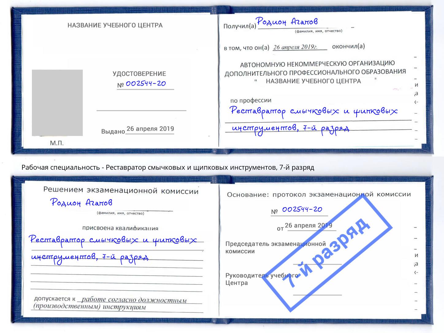 корочка 7-й разряд Реставратор смычковых и щипковых инструментов Реж